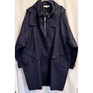 IRO | Women’s Jacket Trench Coat Oversized Zip Hooded Navy Blue -Small / 34